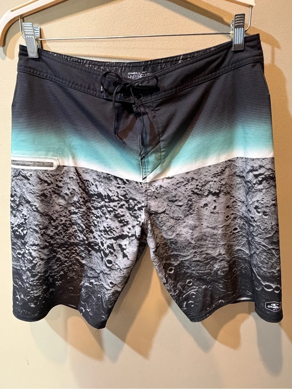 O'Neill Black & Teal Hyperfreak Lunar-Print Men’s 9” Boardshorts Swim Suit